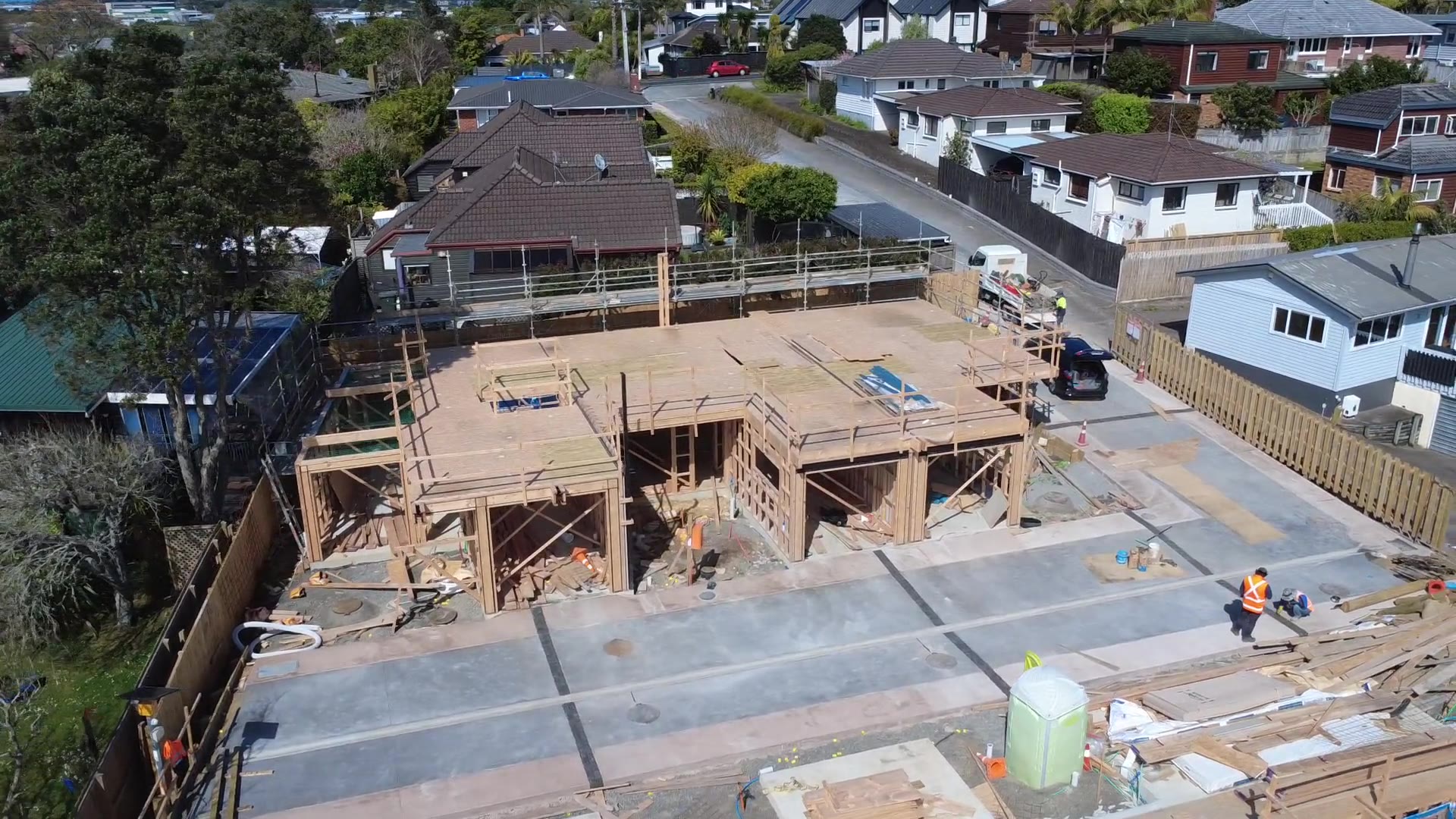 Drone still showing the poured driveway · 6 October 2026
